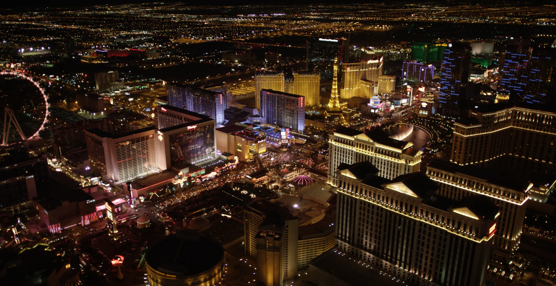 A view of the las vegas strip at night.